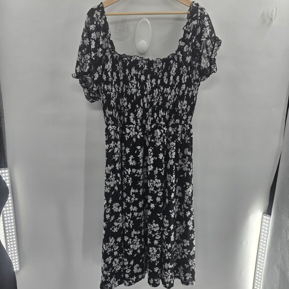 Siren Lily Black White Flowers Ruched Lined Side Slit Maxi Dress 3x - Picture 1 of 14